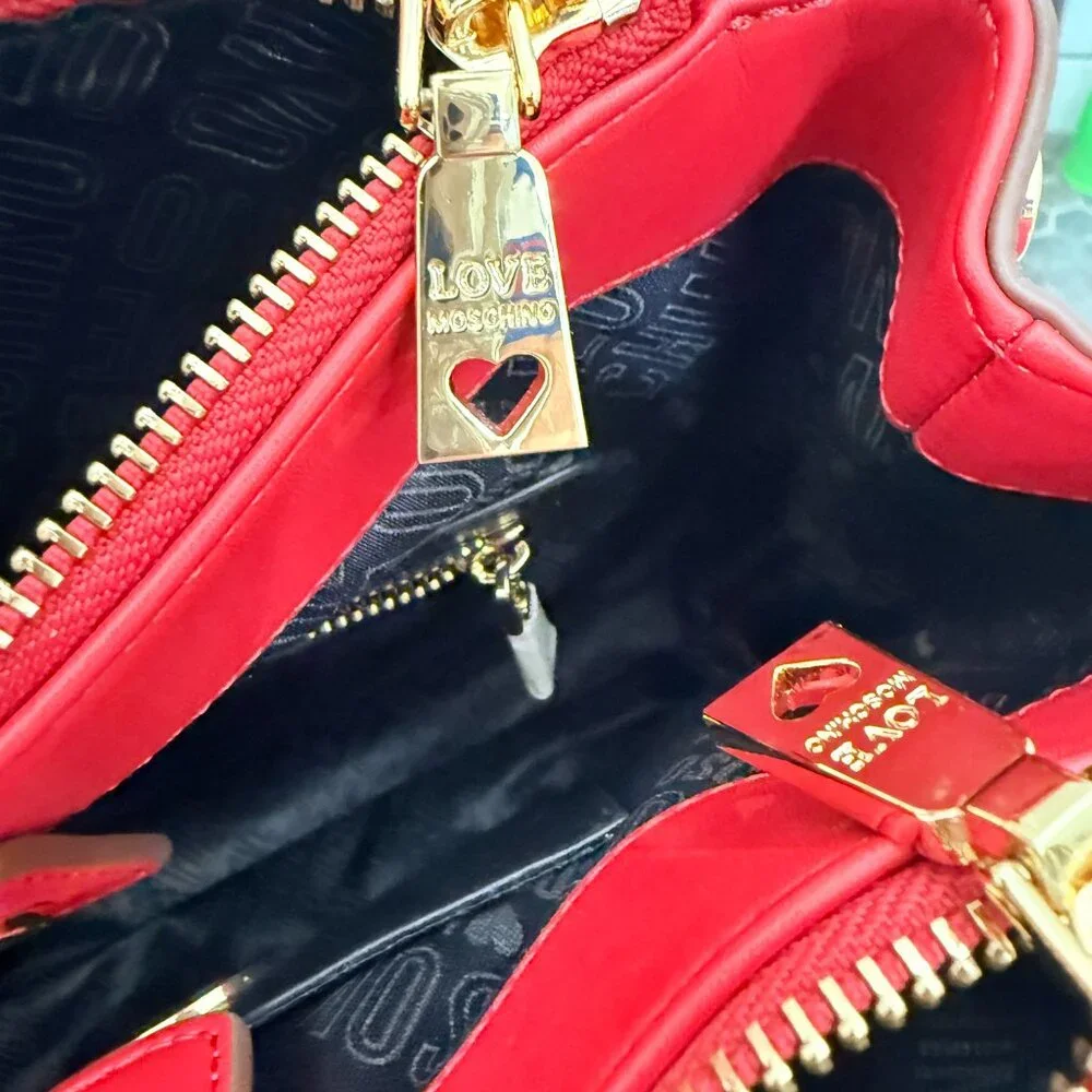 Love Moschino Red Vegan Leather Bag with Gold Hardware Worn Once - Picture 4 of 17